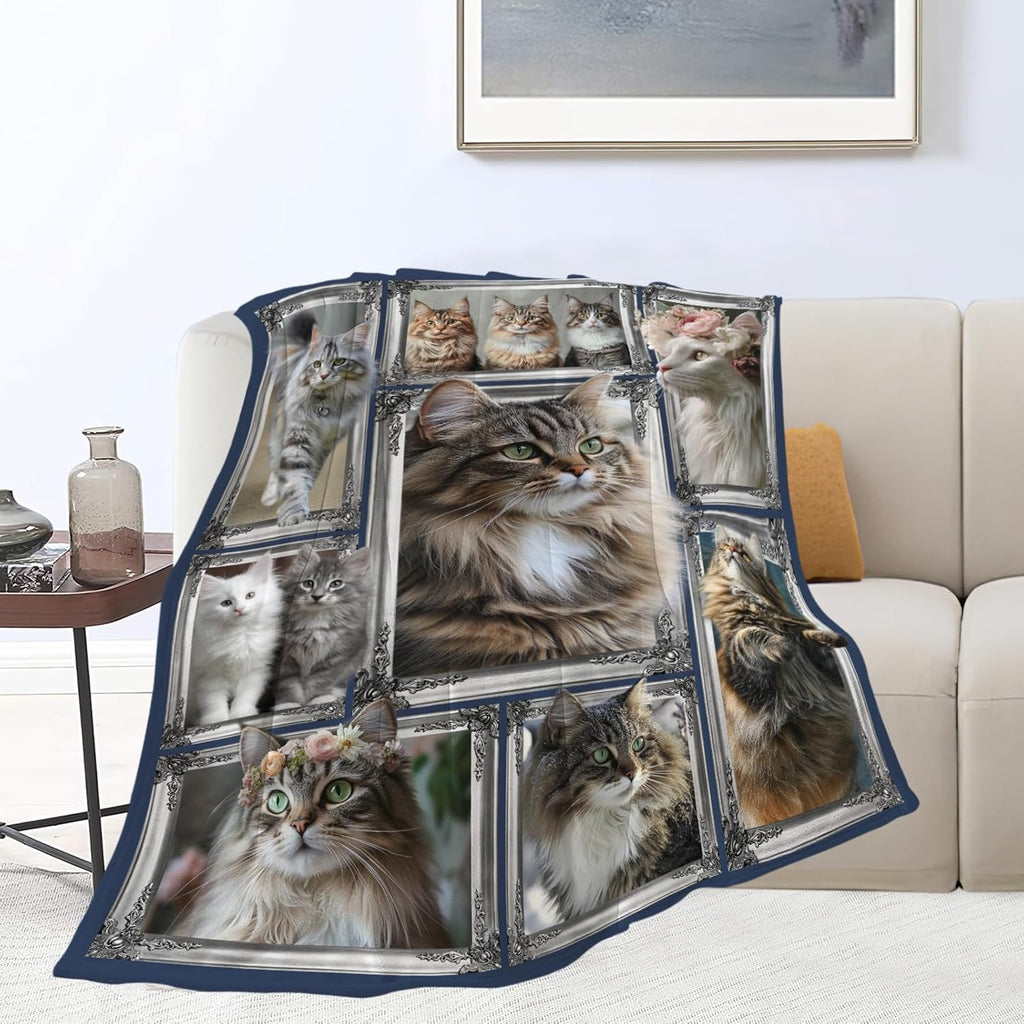 Maine Coon Cat Blanket Cute Kitten Throw Blankets Gifts for Girls Boys Kids Cat Lover Soft Cozy Fleece Plush for Couch Sofa Bed 80"x60"