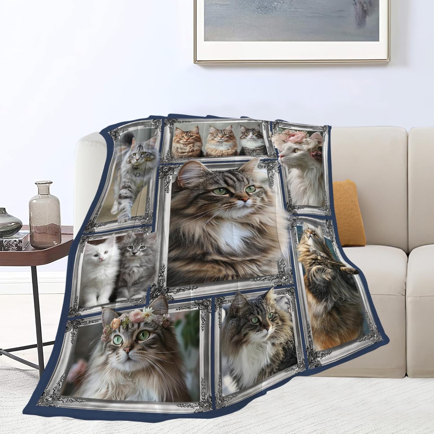 Maine Coon Cat Blanket Cute Kitten Throw Blankets Gifts for Girls Boys Kids Cat Lover Soft Cozy Fleece Plush for Couch Sofa Bed 80"x60"