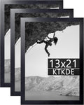 KTKDE 13x21 Picture Frame set of 3, Studio Gallery 21x13 Poster Black Frame Wooden, Vertical & Horizontal Wall Hanging Picture Frame for Photos, Posters & Art Prints
