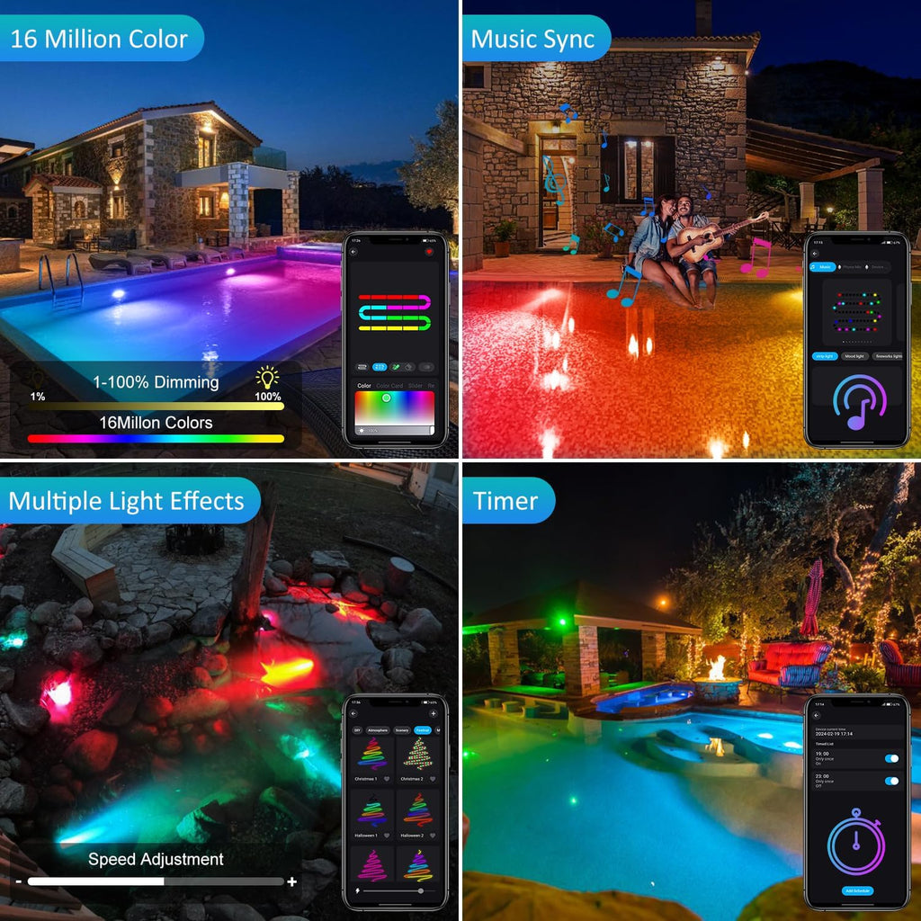 T-SUN Pond Light Led Underwater Submersible Fountain Lights Outdoor Underwater Fountain Lights Fish Pond Lights, Color Changing, IP68 Waterproof, Bluetooth App(Set of 5)