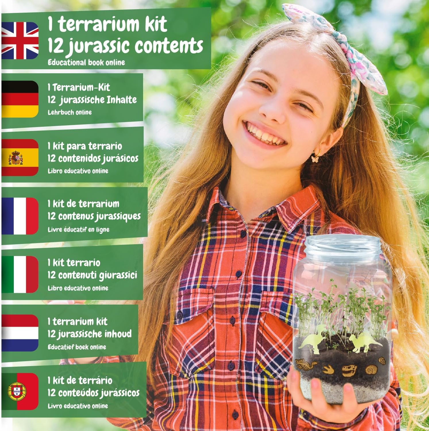 Science4you Grow and Glow Dinosaur Terrarium Kit for Kids - Make Your Own DIY Dinosaur Habitat Ecosystem, Glow in The Dark Mini Terrarium + Plant Growing Kit for Boys and Girls Ages 6 7 8 9+