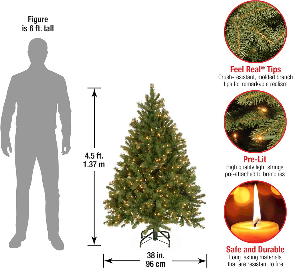 National Tree Company 4.5 ft Pre-Lit Downswept Douglas Fir Artificial Christmas Tree, 450 Clear Lights, 525 Tips, Includes Stand, Green