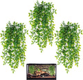 HERCOCCI Reptile Plants, 3 Pack Terrarium Hanging Plants Vines Artificial Leaves Habitat Decorations with Suction Cup for Bearded Dragon Hermit Crab Lizard Snake Geckos Chameleon