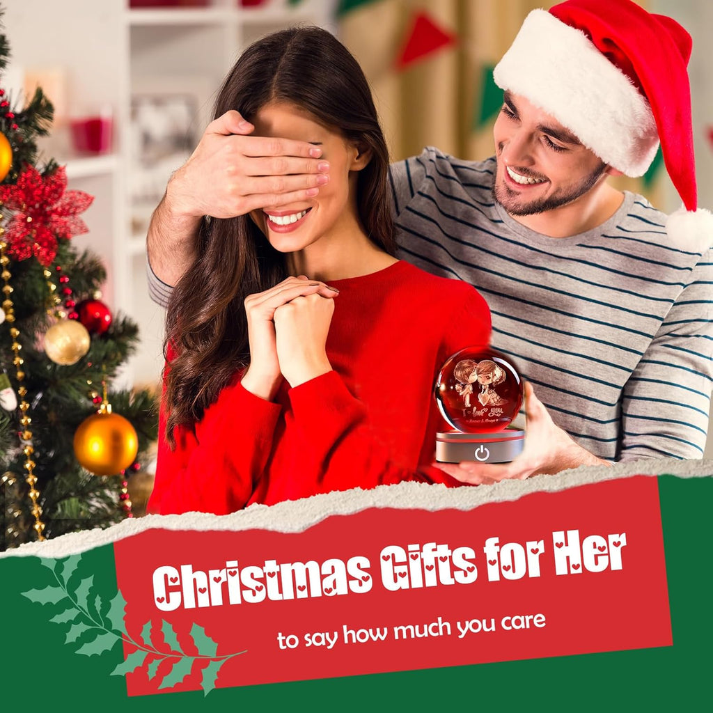 IFOLAINA Romantic Christmas Couple Gifts for Wife Girlfriends I Love You Gifts for Her Anniversary Birthday Valentines Day 3D Crystal Ball Night Light Glass Globe Decorative Decor