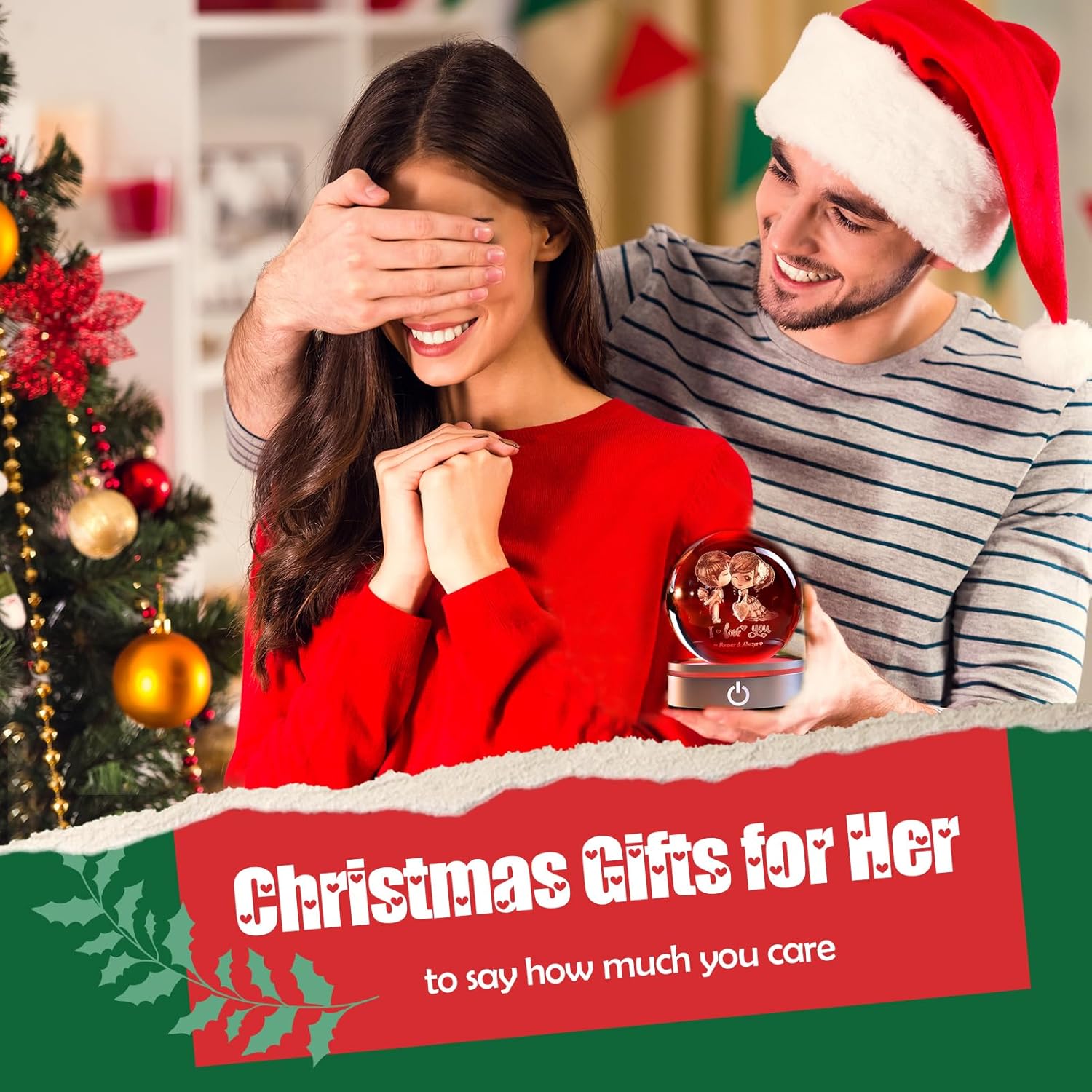 IFOLAINA Romantic Christmas Couple Gifts for Wife Girlfriends I Love You Gifts for Her Anniversary Birthday Valentines Day 3D Crystal Ball Night Light Glass Globe Decorative Decor