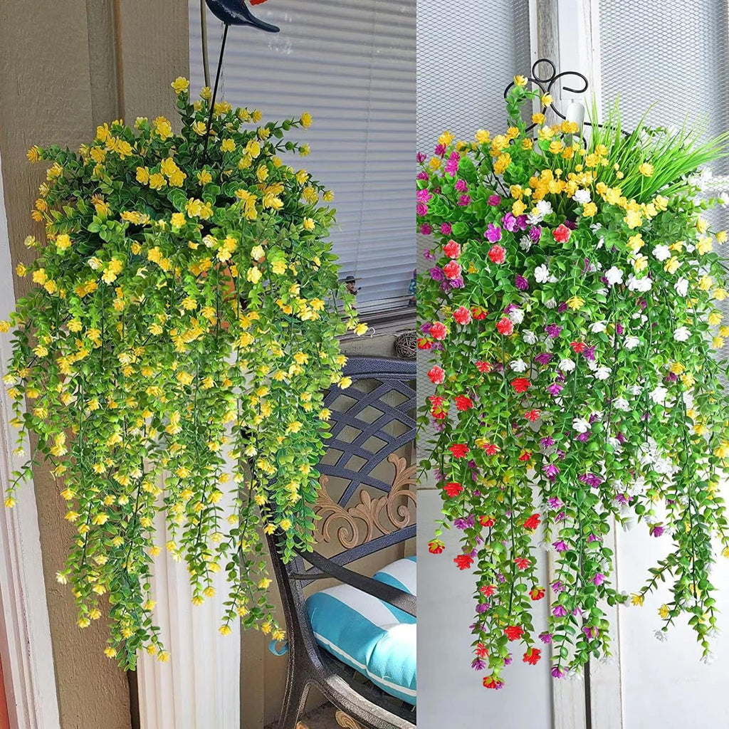 WEISPARK Artificial Hanging Flowers, 4pcs Fake Eucalyptus Vine Faux Flower Greenery Garland Plastic Plants for Indoor Outdoor Wall Garden Wedding Home Party Decor (Yellow)