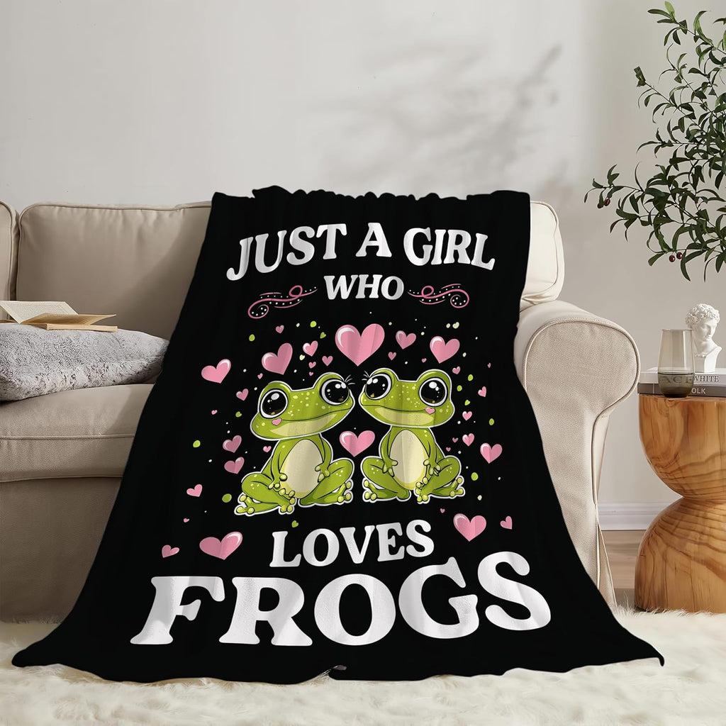 Frog Blanket Just A Girl Who Loves Frogs Cute Cartoon Frog Throw Blanket Gifts for Girls Boys Kids Women Men Adults Super Soft Cozy Plush Fluffy Fuzzy Fleece Blanket Home Decor 60''X80''