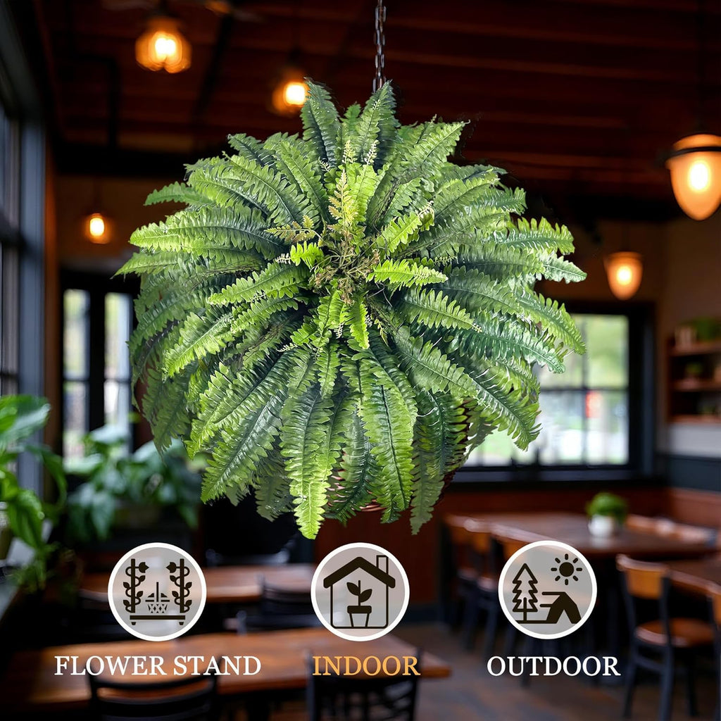 Artificial Ferns for Outdoors Large, 98 Fronds Fake Fern with Budlets, Realistic Faux Ferns Suitable for Home Indoors Greenery Decor, Entrance Porch Garden Windowsills Hanging or Potted