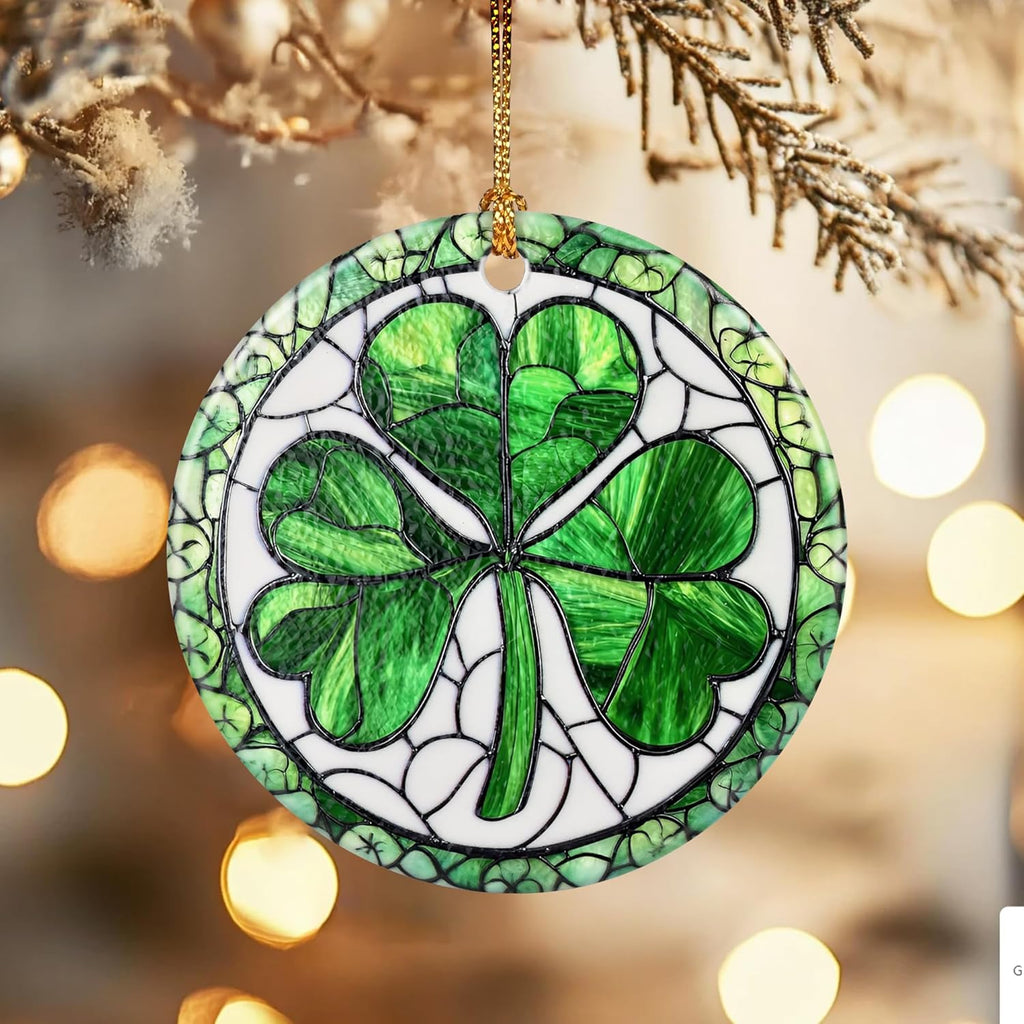Christmas Ornaments, Dodosky 2.8in Ceramic Shamrock Ornament, Xmas Decor, Christmas Tree Ornaments, Xmas Decorations for Tree, Holiday Ornament, Irish Gifts for Women, Men, Good Luck Shamrock Decor