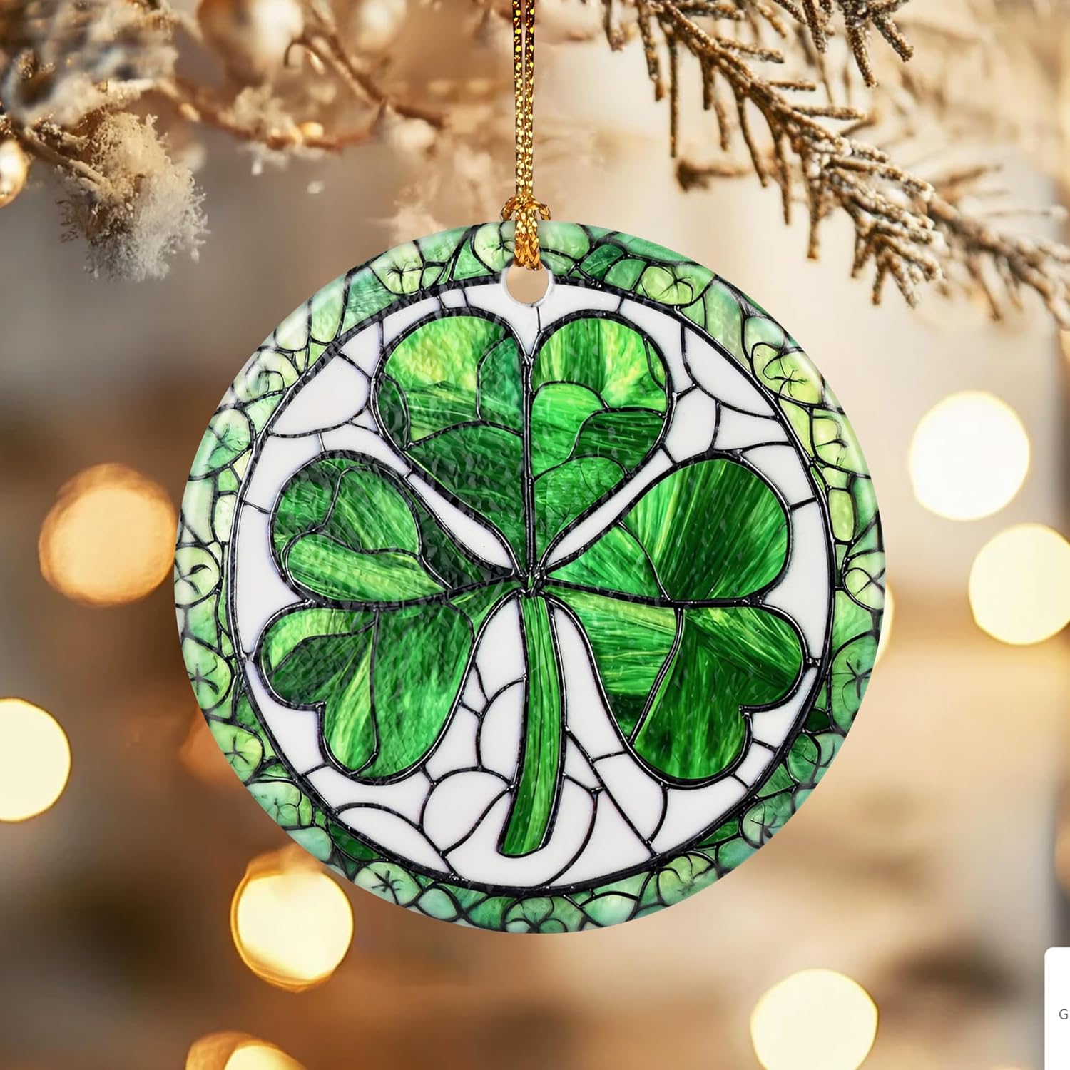 Christmas Ornaments, Dodosky 2.8in Ceramic Shamrock Ornament, Xmas Decor, Christmas Tree Ornaments, Xmas Decorations for Tree, Holiday Ornament, Irish Gifts for Women, Men, Good Luck Shamrock Decor