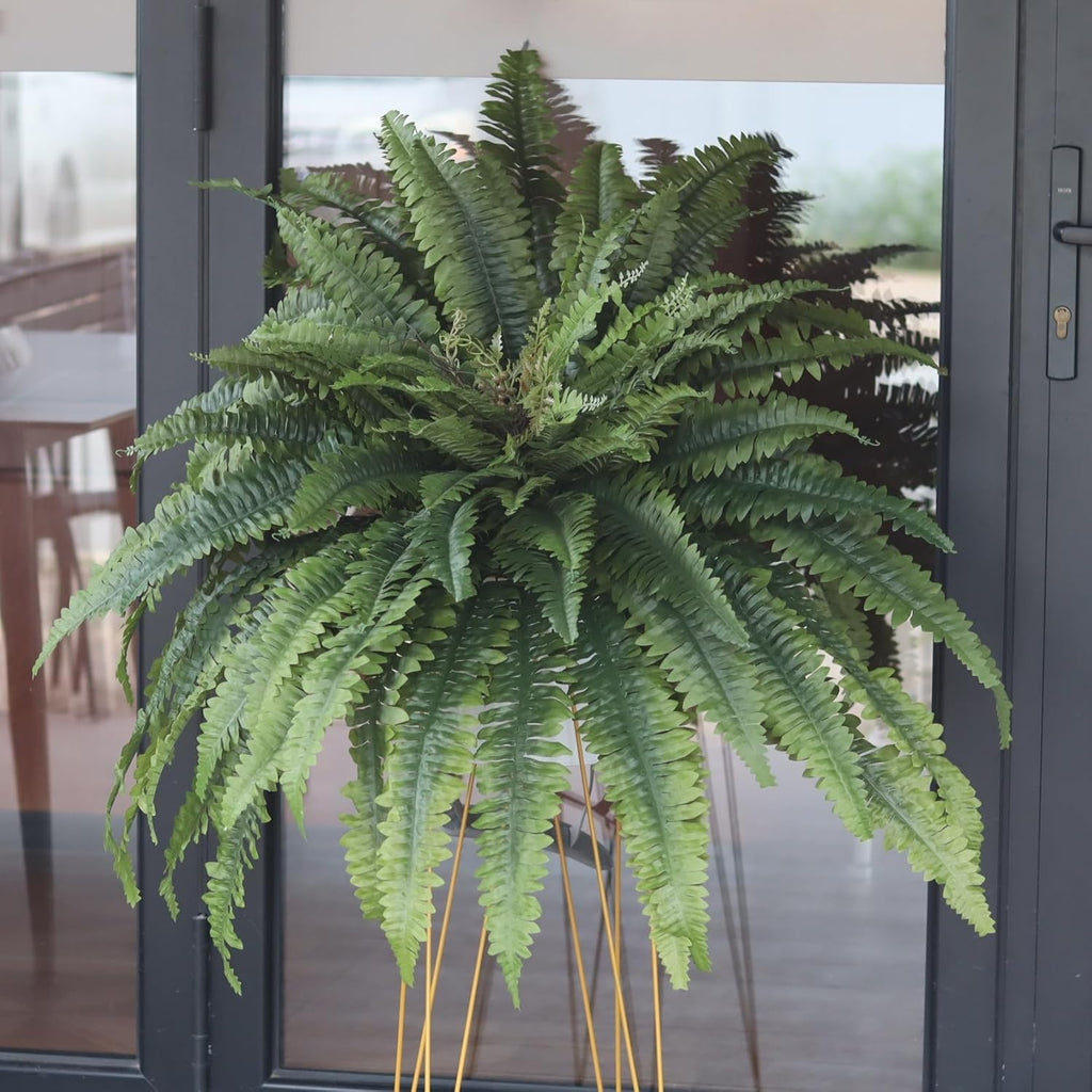 Artificial Ferns for Outdoors Large, 50" Fake Fern with Fruitlet & Vines, 98 Fronds Lifelike UV Resistant Faux Greenery Plants Ideal for Planters Porch Garden Hall Home Indoor Decor, Hanging or Potted
