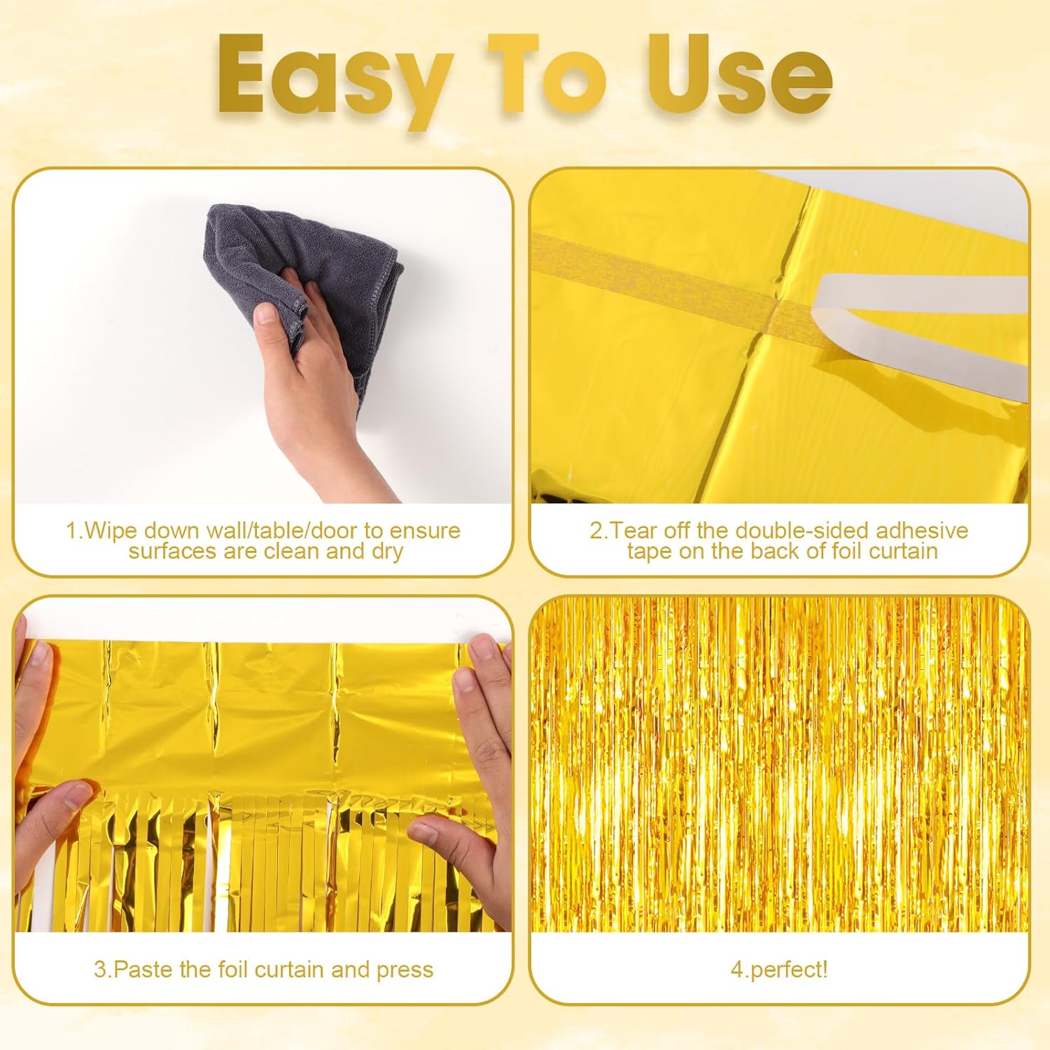 2 Pack Gold Tinsel Foil Fringe Curtains, Gold Party Decorations, Metallic Tinsel Party Streamers Backdrop for Birthday Baby Shower Graduation Wedding New Year Party Decorations