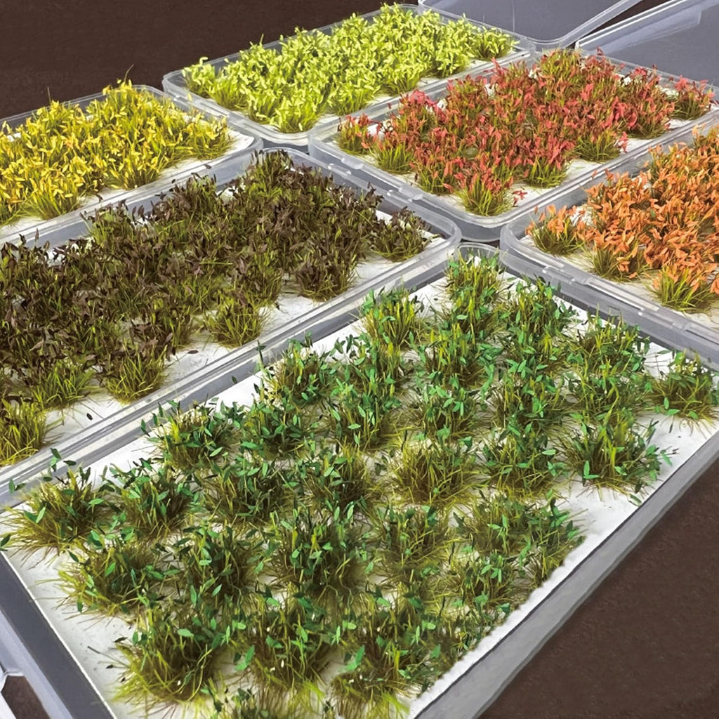 Woohome 32 PCS Miniature Grass Cluster, Tender Green Static Grass Tuft Model Vegetation Groups Static Grass Tufts for DIY Model Train Landscape Railroad Scenery Grass Tufts Flower