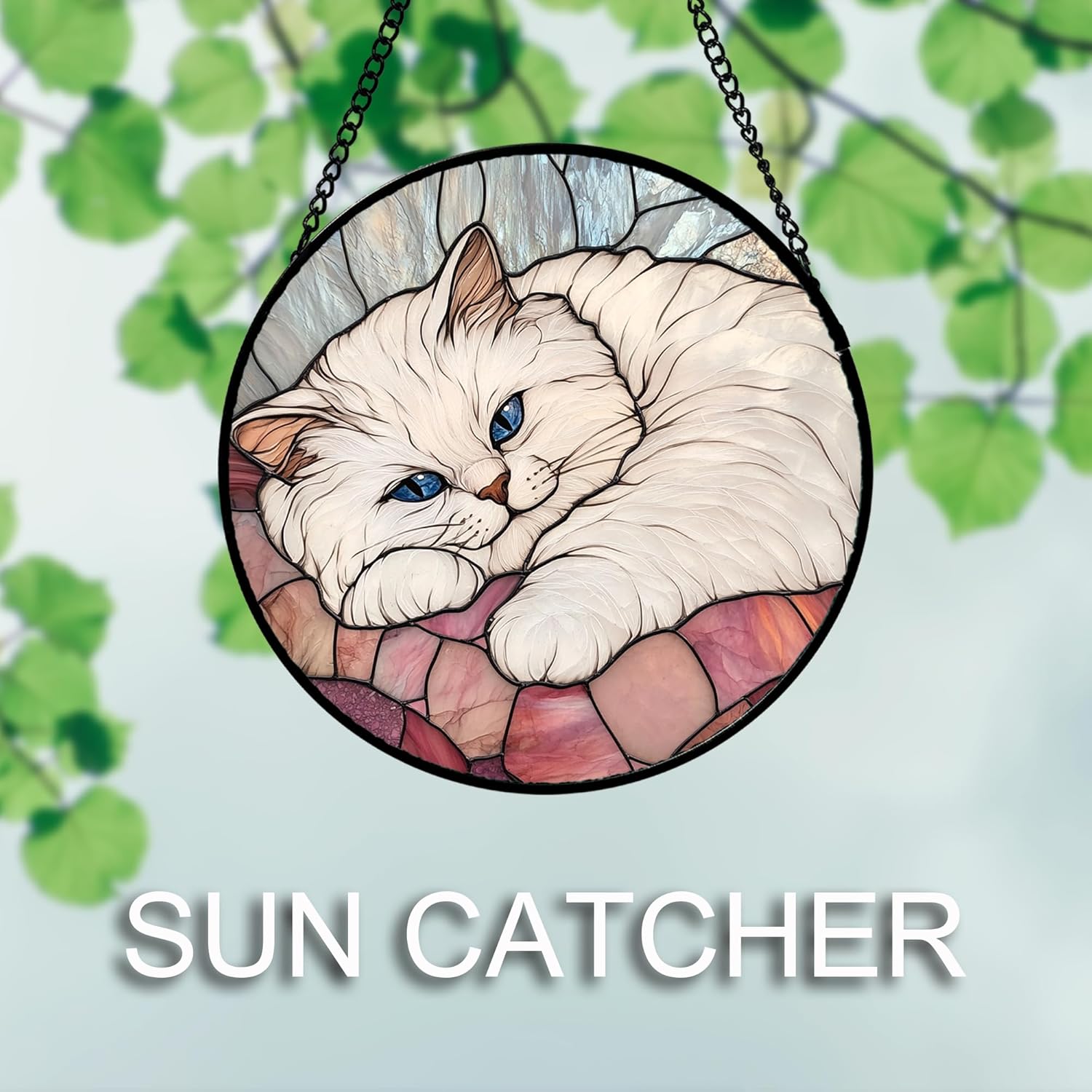 Stained Glass Window Hanging 4 Pcs Set Cute Cat 9.8" - Suncatcher Door Garden Sun Catcher Decor Birthday Mother's Day Christmas Comfort Gifts for Lost Pet Woman Nana Mom Men Friend