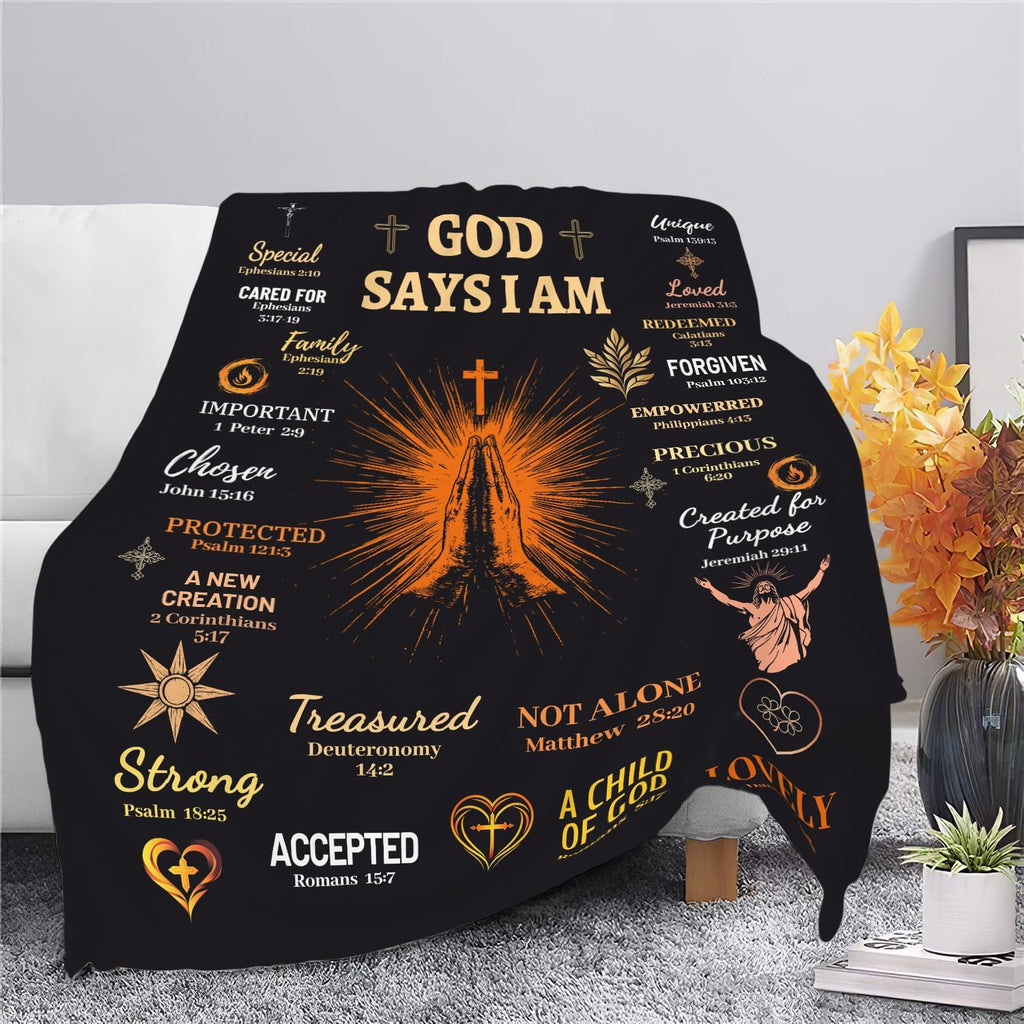 Bible Verse Blanket Spiritual Prayer Christian Faith Throw Inspirational God Says I Am Scripture Religious Gifts for Women Men Adults Girls Soft Cozy Plush Fuzzy Fleece Blanket Decor 50''X60''