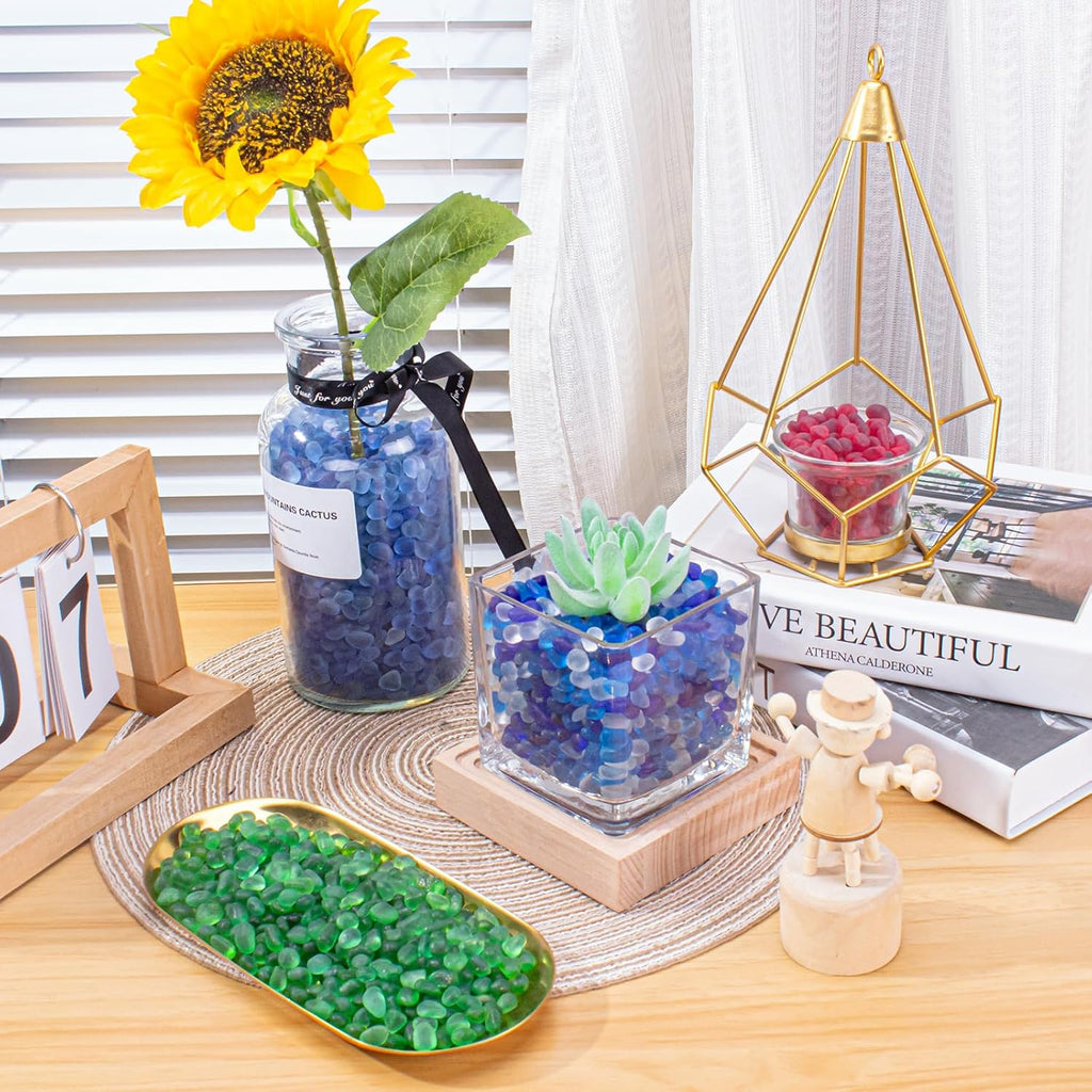 Keedolla 0.9 Lb Green Fish Tank Gravel Aquarium Frosted Glass Rocks, 6-9mm Mini Fish Tank Pebbles Stones Marbles for Vase Fillers, DIY Crafts and Succulent Plants Decor