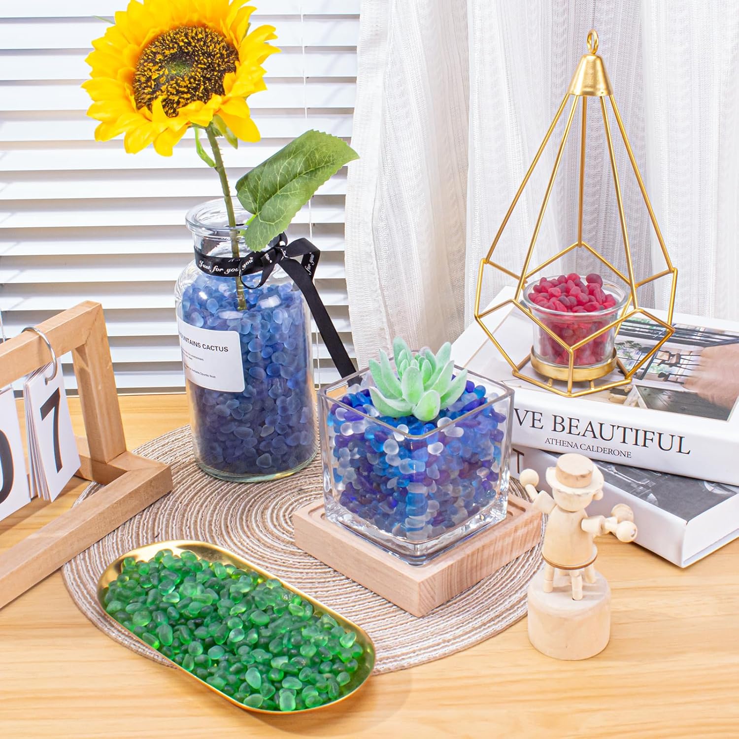Keedolla 0.9 Lb Green Fish Tank Gravel Aquarium Frosted Glass Rocks, 6-9mm Mini Fish Tank Pebbles Stones Marbles for Vase Fillers, DIY Crafts and Succulent Plants Decor