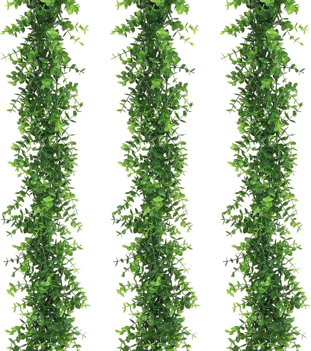 Artflower 3 Pack Artificial Eucalyptus Garland, 5.9Ft/pcs Faux Eucalyptus Vines Greenery Garland Fake Hanging Eucalyptus Leaves Plant Wedding Backdrop Arch Wall Table Party Festival Decor, Green