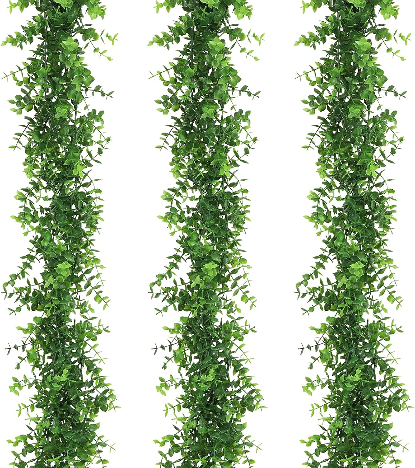 Artflower 3 Pack Artificial Eucalyptus Garland, 5.9Ft/pcs Faux Eucalyptus Vines Greenery Garland Fake Hanging Eucalyptus Leaves Plant Wedding Backdrop Arch Wall Table Party Festival Decor, Green