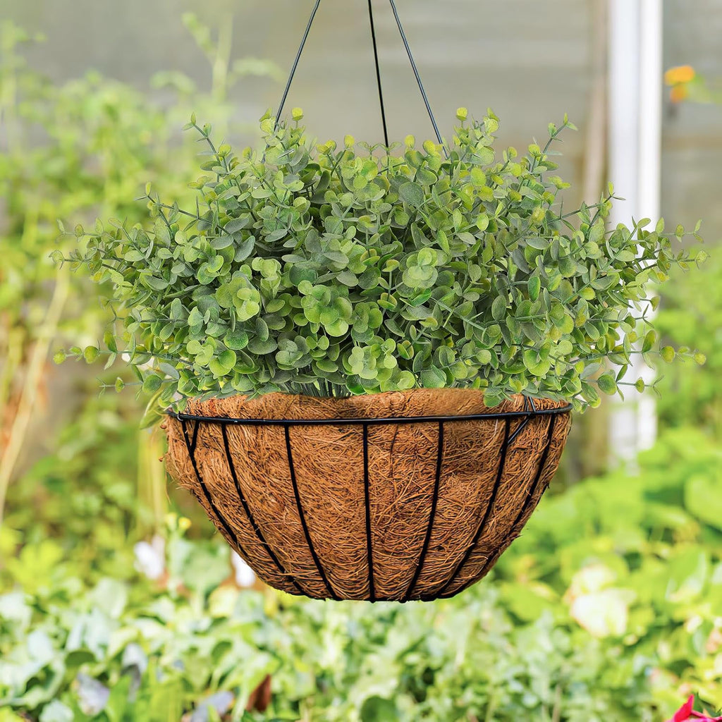 TOCHGREEN 8 Bundles Artificial Eucalyptus Leaves Plants Outdoor UV Resistant Faux Plastic Boxwood Shrubs Fake Greenery Plants for Home Farmhouse Porch Patio Window Garden Decoration (Green)