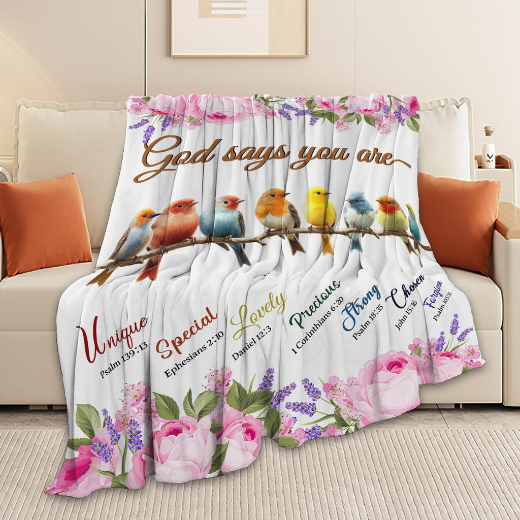 Bird Blanket God Says You are Bird Lover Throw Blanket Gifts for Kids Girls Boys Adults Women Men Super Soft Cozy Plush Fluffy Fuzzy Fleece Blanket Decor 60''X80''