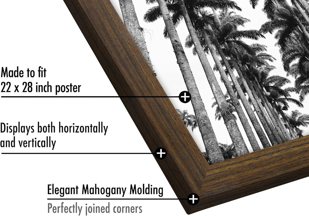 Americanflat 22x28 Poster Frame with Polished Plexiglass - Wide Picture Frames Made of Engineered Wood for Vertical or Horizontal Wall Display - Epic Collection - Mahogany