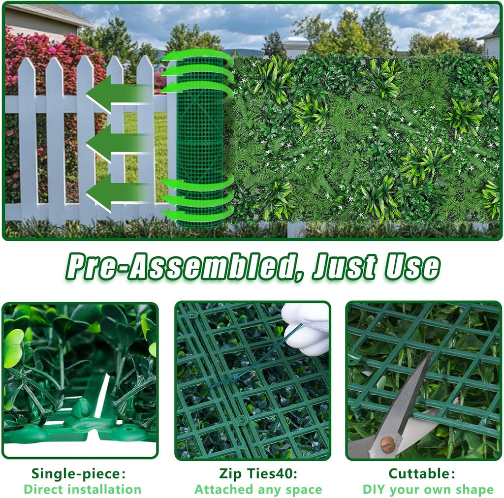 Grass Wall, Artificial Boxwood Panels 40"x120"(33.33 SQFT), Privacy Hedge Fence Screen with UV Protection, Greenery Backdrop for Indoor Home Wedding Decor and Outdoor Garden Backyard