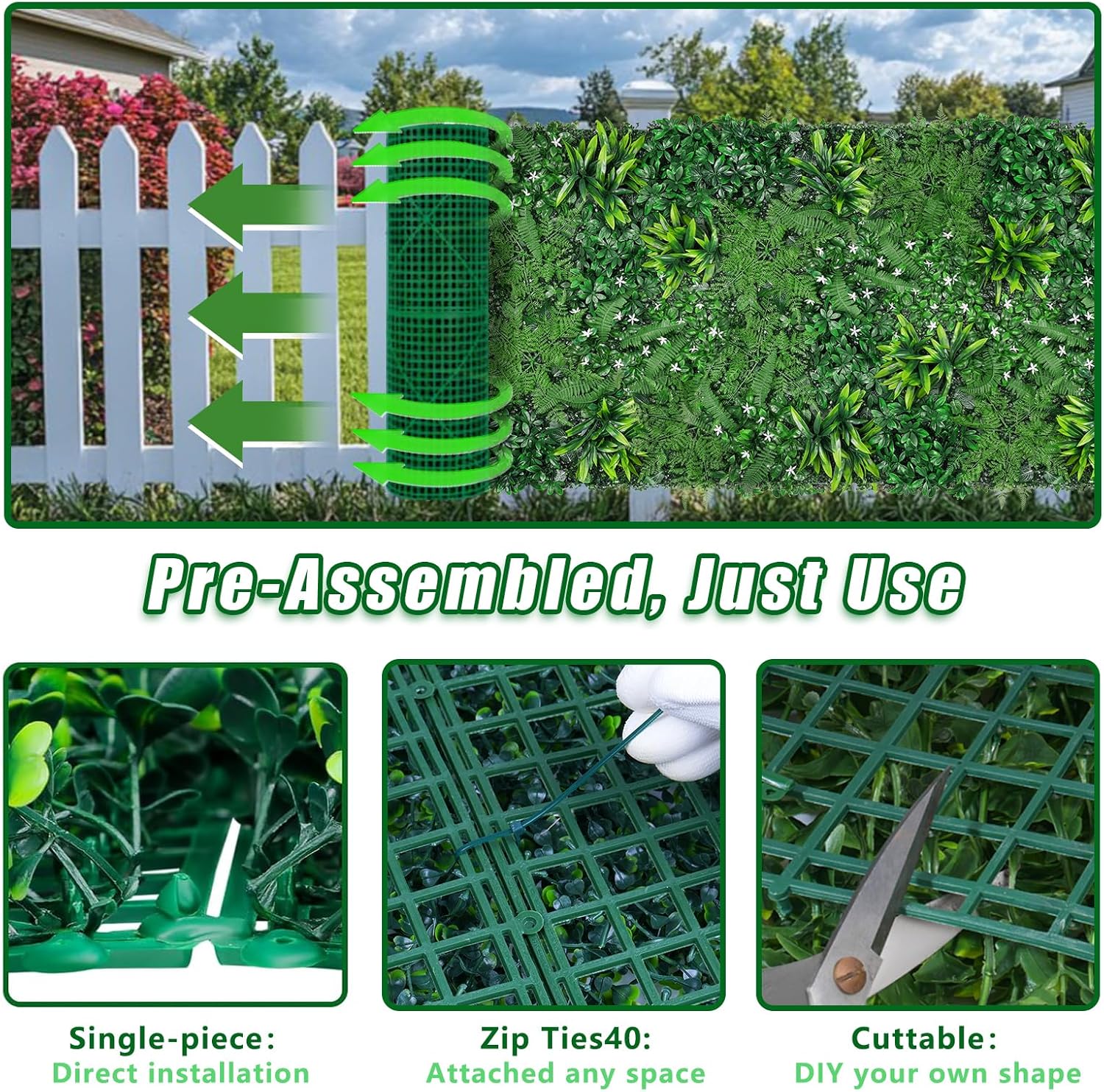 Grass Wall, Artificial Boxwood Panels 40"x120"(33.33 SQFT), Privacy Hedge Fence Screen with UV Protection, Greenery Backdrop for Indoor Home Wedding Decor and Outdoor Garden Backyard