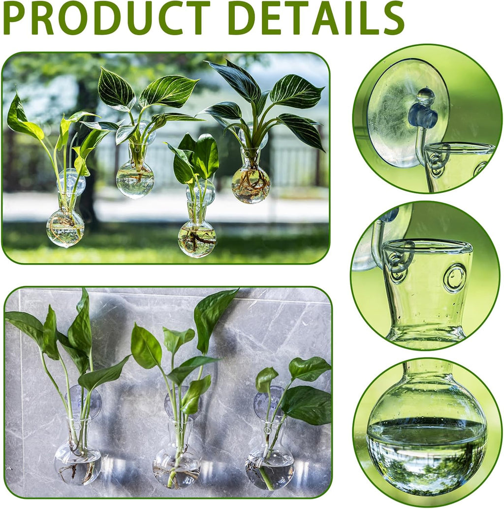 Window Propagation Stations, Bulb Vase with Suckion Cups Hooks, Easy to Install Window Hanging Planter, Glass Terrarium Planters for Water Plant Propagation & Rooting Cuttings (6)