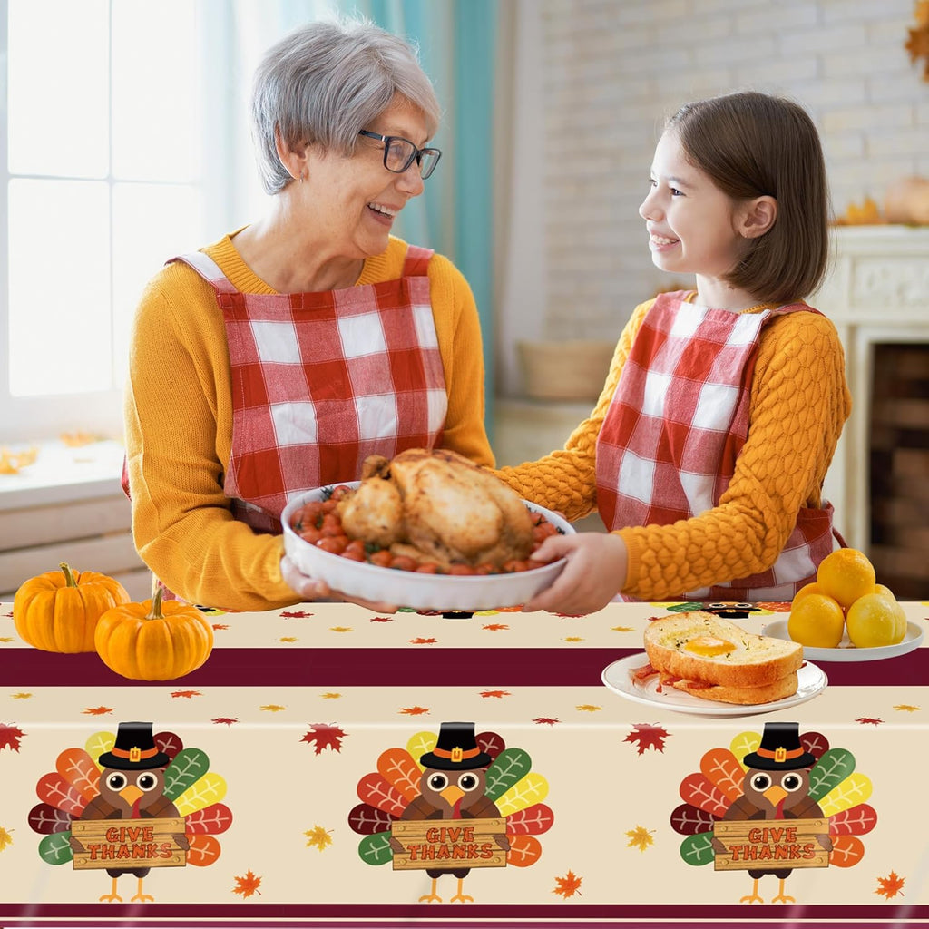 Thanksgiving Turkey Tablecloth Disposable Plastic Table Cover Fall Tablecloths Thanksgiving Table Decor for Friendsgiving Party Decorations 54"x108" 3 Pack