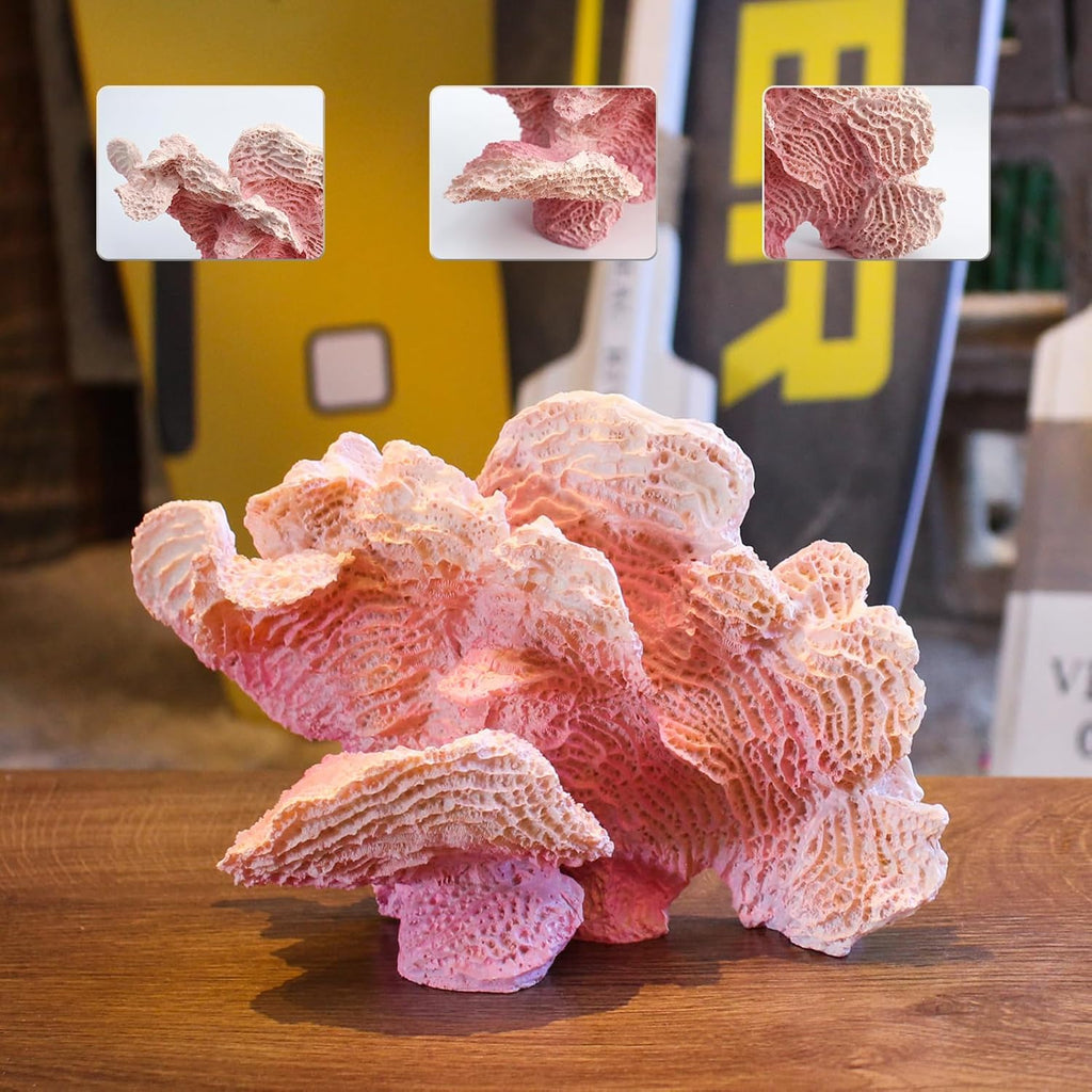 Artificial Sea Coral Statue, Sculpture Home Decor Resin Nautical Coastal Decorations for Beach Themed Party Wedding Room Kitchen Table Shelf (Gradient Pink)