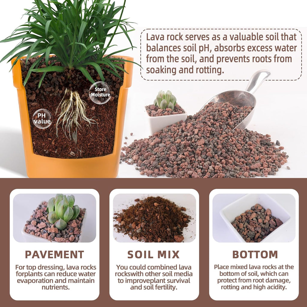 7lb Mix Lava Rocks for Landscaping - Horticultural Volcanic Rock Gravel for Drainage, Succulents, Bonsai, Vase Fillers, Terrarium Plants, Top Dressing