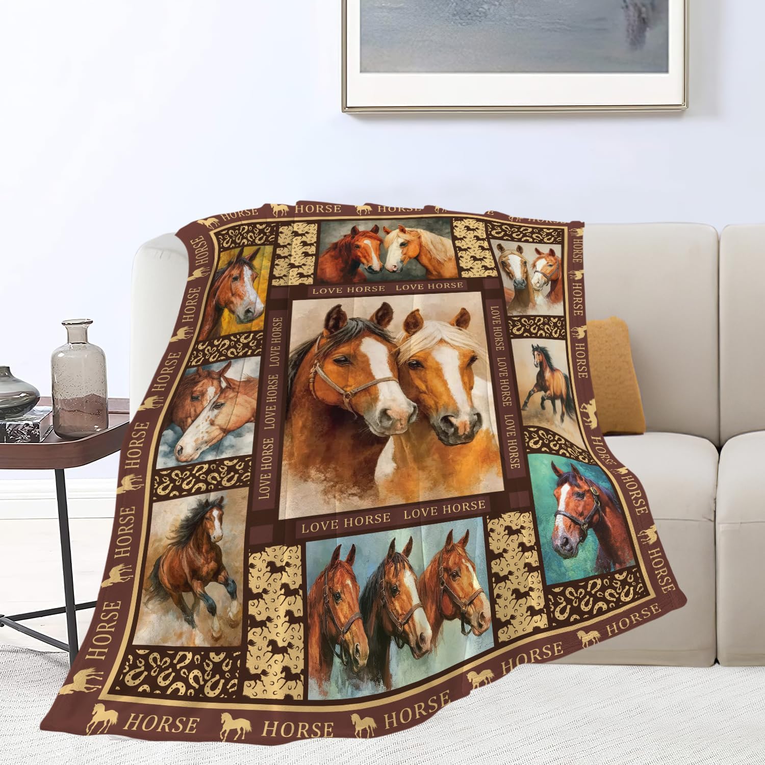 Horse Throw Blanket Horse Stuff Gifts for Kids Girls Boys Adults Women Men Soft Cozy Warm Plush Fluffy Fuzzy Fleece Blanket Decor 50''X60''