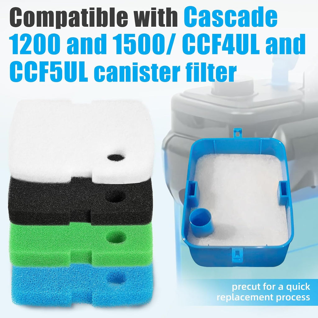 AQUANEAT Replacement Canister Filter Pads Compatible with Cascade 1200/1500 CCF4UL/CCF5UL Generic Floss Aquarium Sponge Media