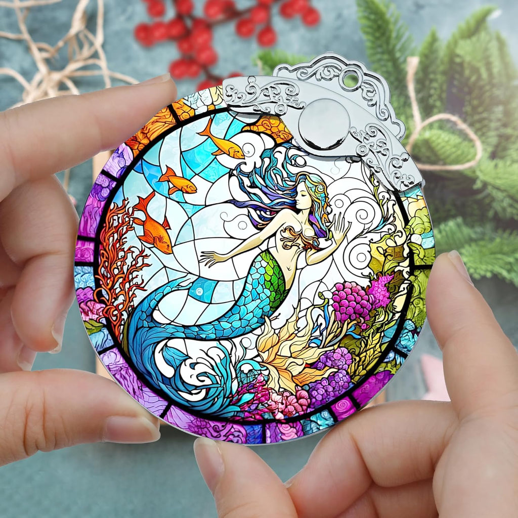 Mermaid Stained Glass Ornament - Christmas Tree Decor, Mermaid Gifts & Holiday Xmas Gifts Ideas