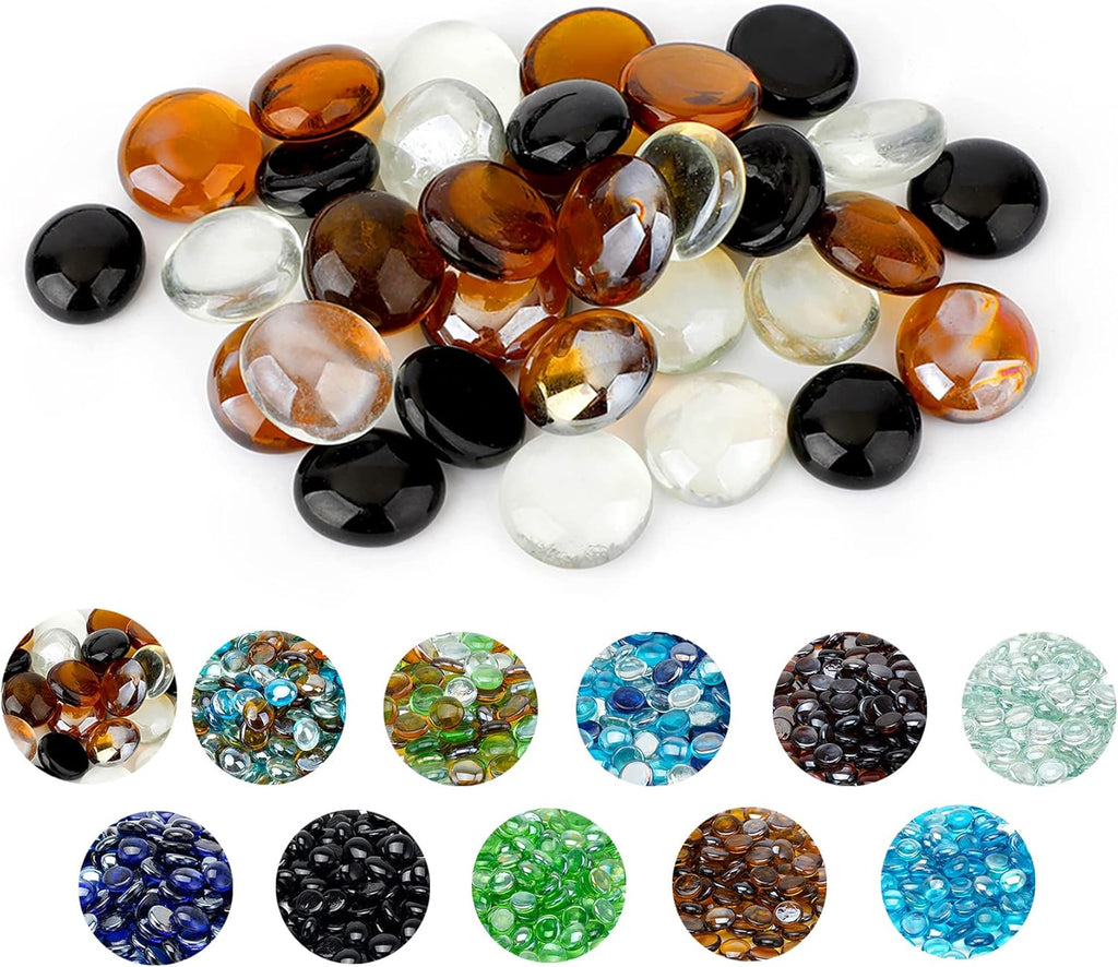 Skyflame 10-Pound Blended Fire Glass Beads for Fire Pit Fireplace Landscaping, 1/2-Inch Onyx Black, Crystal Ice, Caramel Luster
