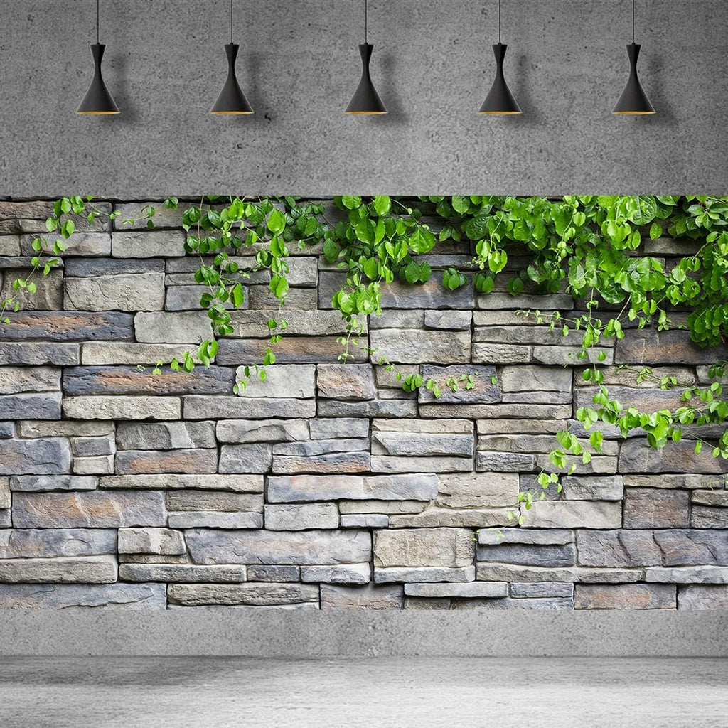 2 Packs Rock Wall Aquarium Background Stone Brick Wall Green Climbing Plants Reptile Tank Background Natural Rocky Fish Tank Backgrounds Rocky Walls Pattern Reptile Enclosure Backgrounds 48x20in