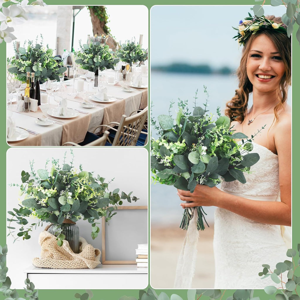 Ceenna 120 Pcs 6 Kinds Mixed Eucalyptus Leaves Stems Bulk Artificial Eucalyptus Leaves Sprays Silver Dollar Faux Greenery Picks Bundle for Wedding Vase Floral Arrangement Decor