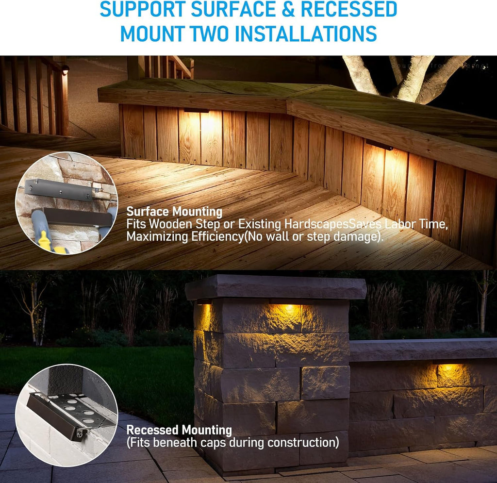 LEONLITE 12-Pack 7 Inch LED Hardscape Lighting, Update Retaining Wall Lights, 3W/4W/5W Dimmable Outdoor Step Lights, 12-24V AC/DC Paver Light Low Voltage, LED Landscape Lighting, 2700K Soft White, ETL