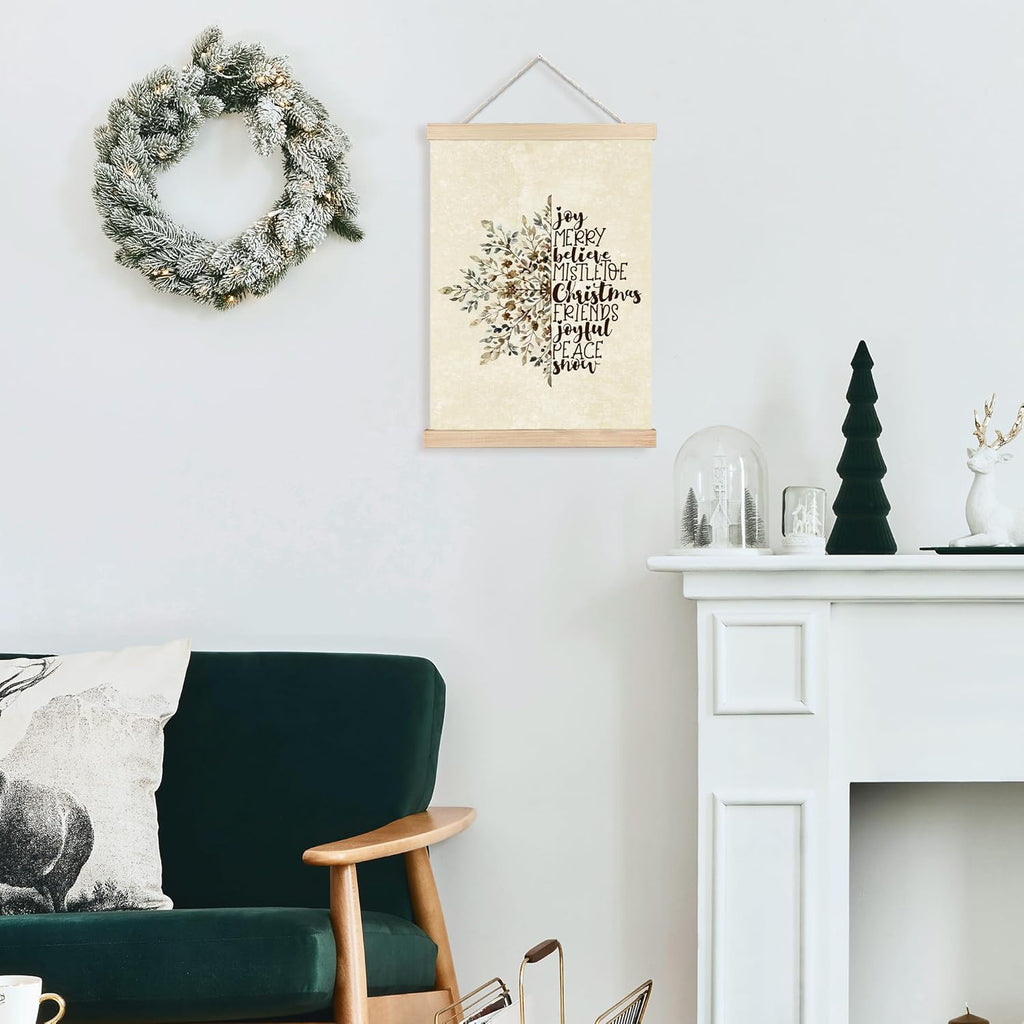 FDHSPAAM Christmas Snowflake Wall Art Decor, Neutral Christmas Decor, Beige Snowflake Winter Holiday Wall Art Posters for Home Bedroom Living Room, 12x16 Inch