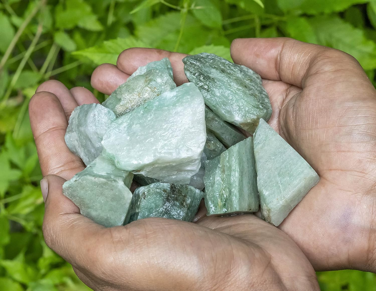 Crocon 2LB Green Jade Rough Bulk Natural Stone Raw Gemstone Tumbling Cabbing Polishing Mining Chakra Balancing Reiki and Crystal Healing Good Luck Home Office Decor