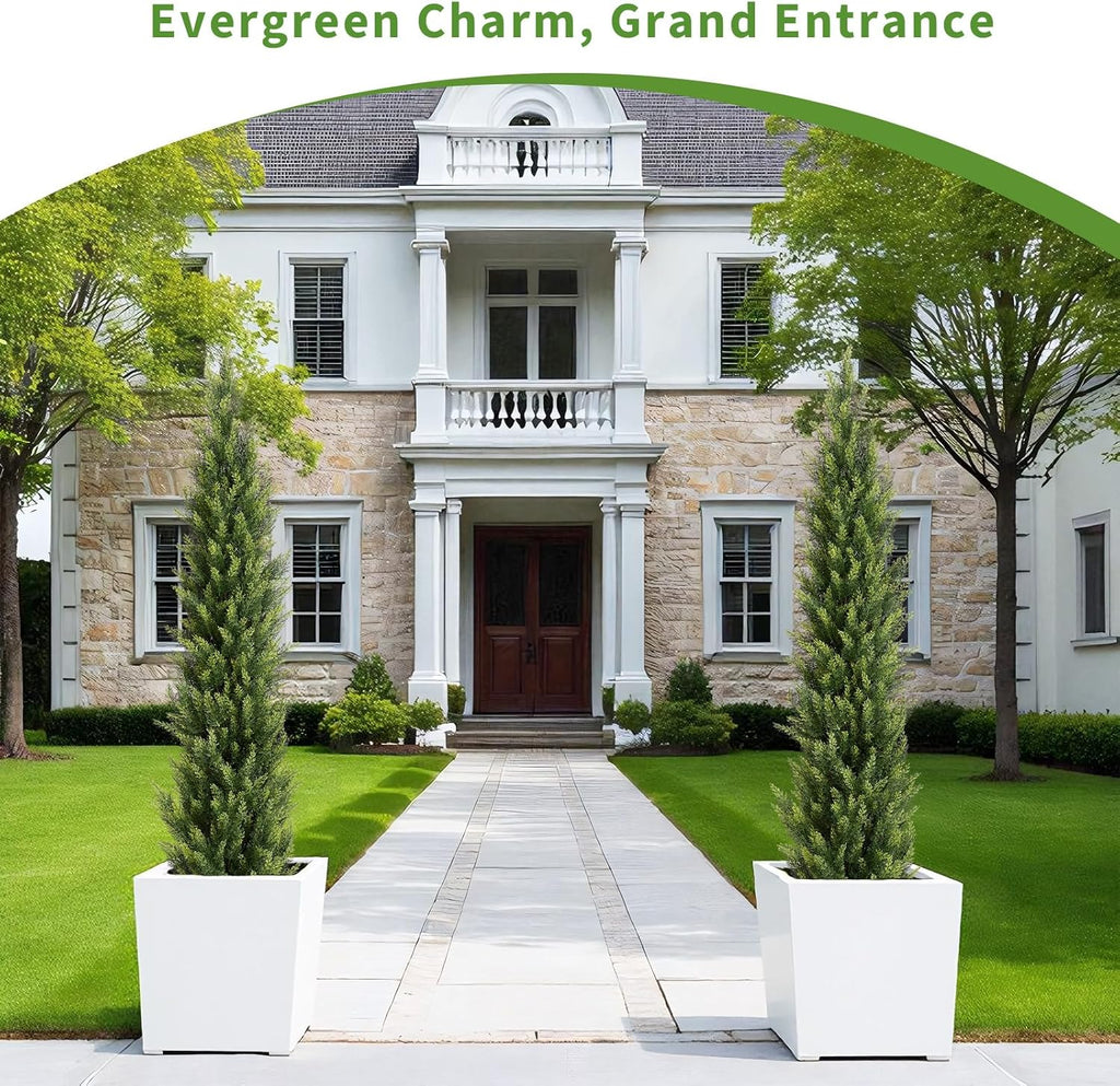 6FT Artificial Cedar Christmas Topiary Trees Set of 2 - Realistic Faux Pine Shrubs UV Resistant for Outdoor Planter Decor, 6 Feet Potted Fake Cypress Plants for Porch Front Door Patio UV Rated