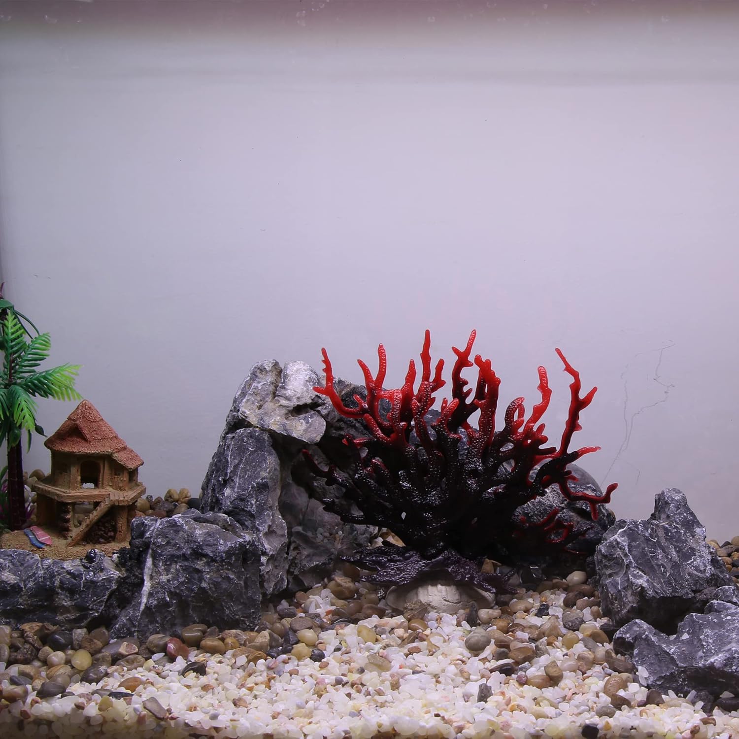 VOCOSTE Coral Reef Decor, Mini Faux Coral Decor for Aquarium Decorations, Black Red,6.5"x5.83"