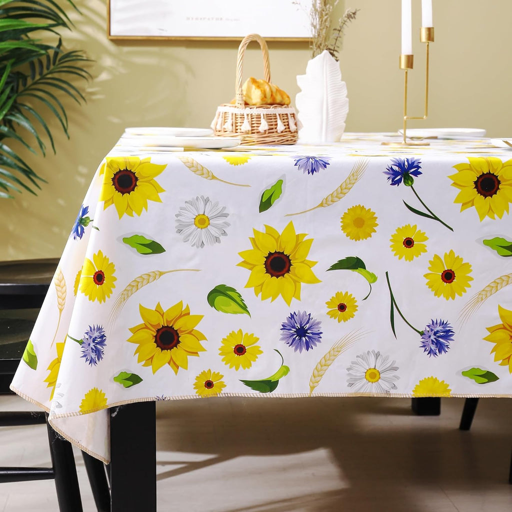 Heavy Duty Vinyl Tablecloth with Flannel Backing Waterproof Oil-Proof Plastic Table Cloth Stain-Resistant Wipeable Rectangle or Square Table Cover for Indoor and Outdoor (Yellow Flower, 54x54 Inch)