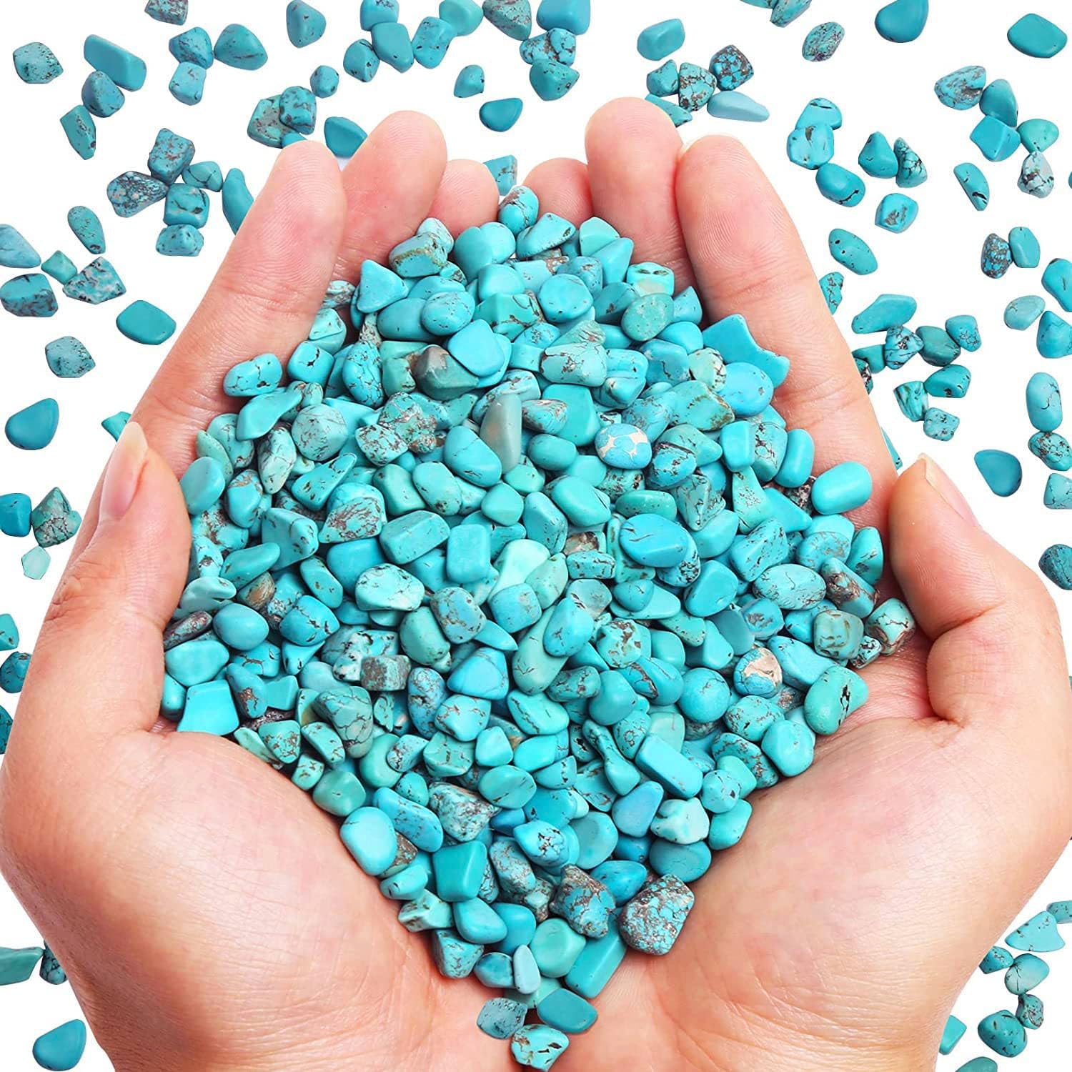 WAYBER 2 Lbs/920g Green Turquoise Decorative Stones Irregular Aquarium Pebbles Crystal Rocks Quartz Gravels for Fish Turtle Tank/Succulent Plants/Air Plants Decoration (Fill 2 Cups)