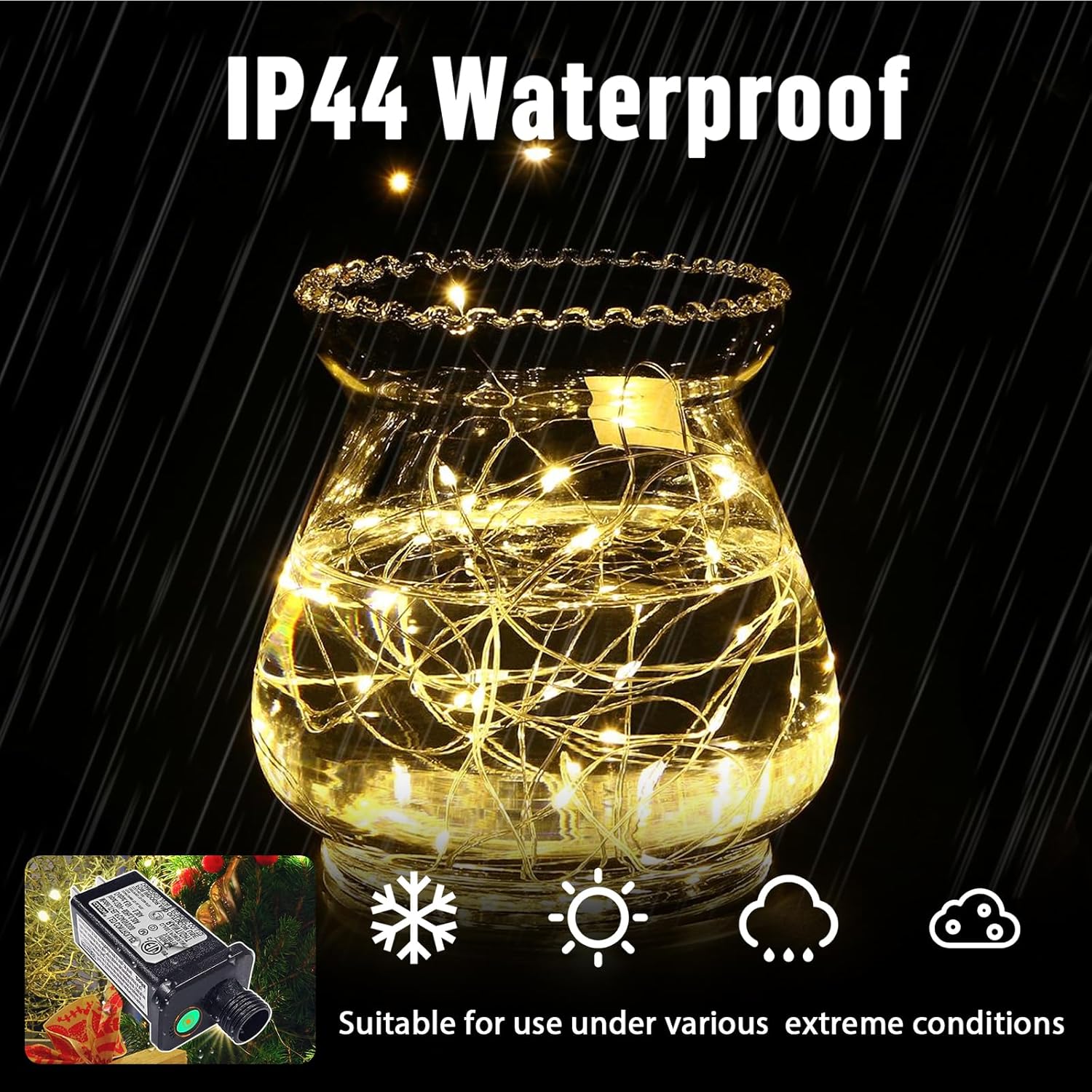 LAMPHOME Fairy Lights Plug in, 33Ft 100 LEDs Waterproof Twinkle Firefly Lights, Adaptor Included, Starry String Lights for Wedding Indoor Outdoor Christmas Patio Garden Decoration, Warm White