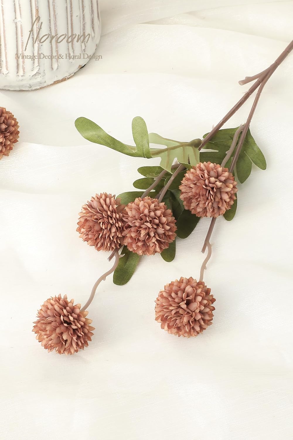 Floroom 5pcs Terracotta Faux Silk Mums Artificial Flowers, Bulk Fake Small Mini Chrysanthemums with Stems for DIY Wedding Centerpieces Floral Arrangements Vase Fillers Home Decorations