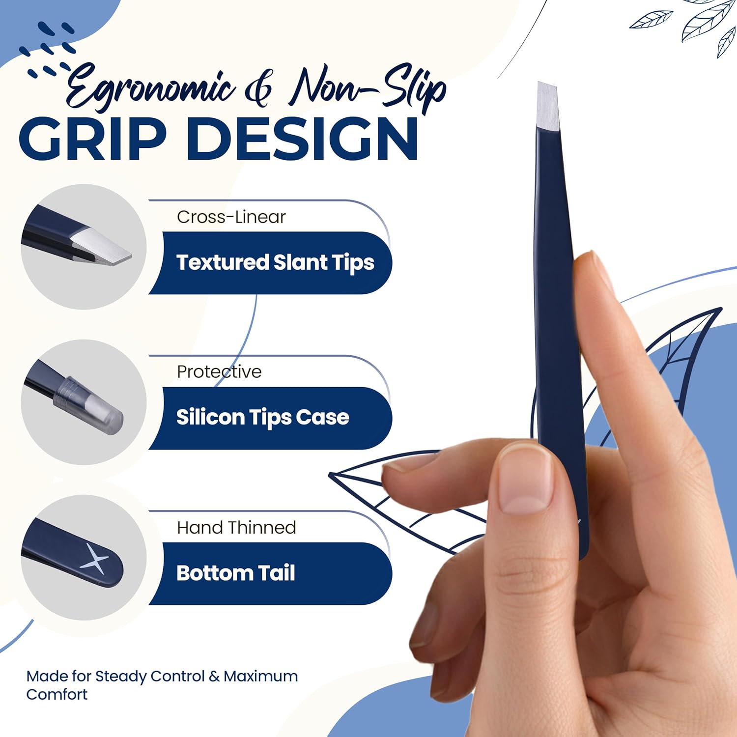 Professional Slant Tip Eyebrow Tweezers for Women & Men – Precision Hair Removal Tool – Stainless Steel Tweezers for Eyebrow Shaping, Facial Hair, Ingrown Hair & Splinter Removal (Midnight Indigo)