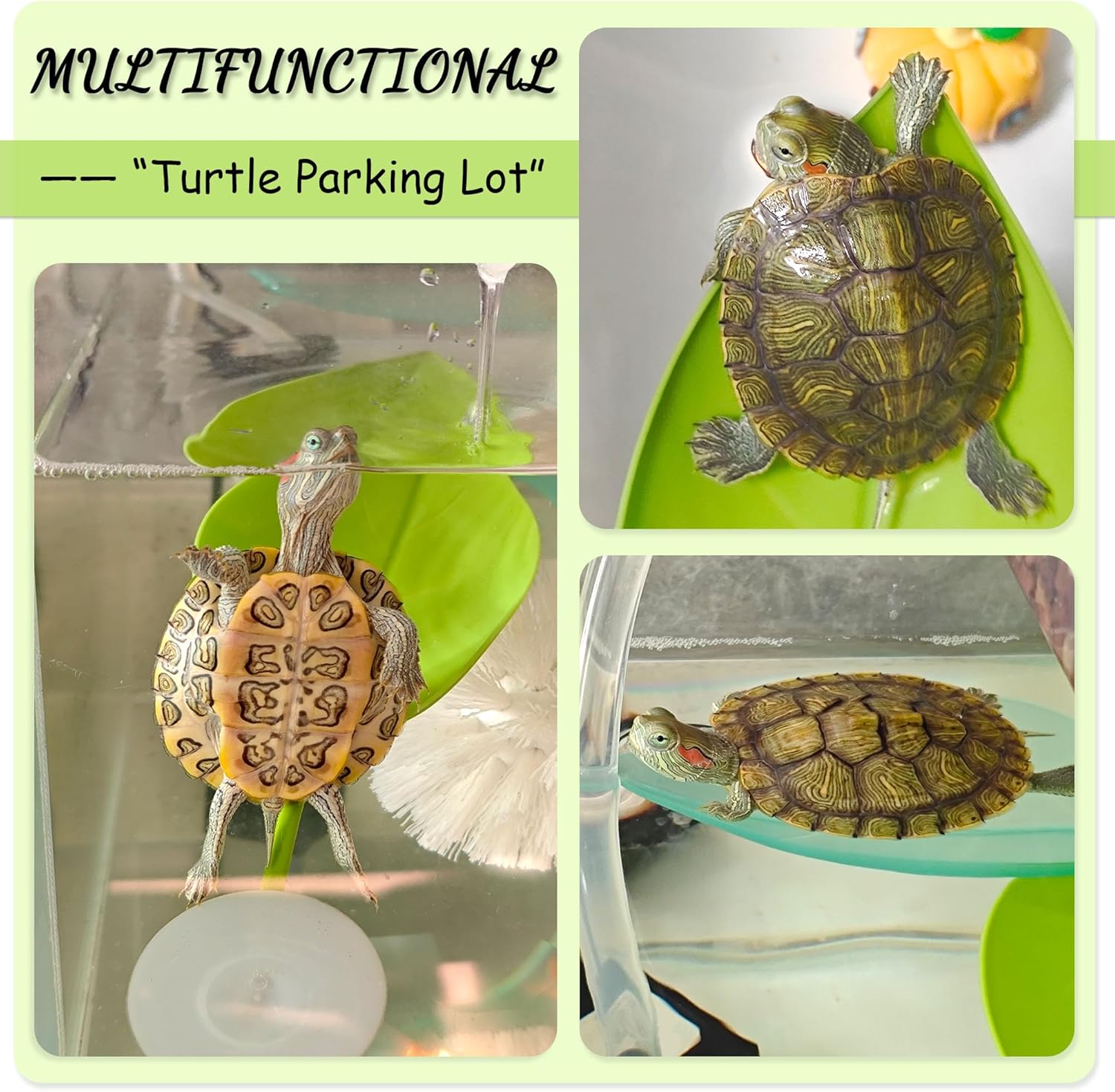 Turtle Basking Platform, 3PCS Tree Frog Tank Accessories, Leaf Shape Bearded Dragon Basking Platform with Suction Cups (Mixed Color)