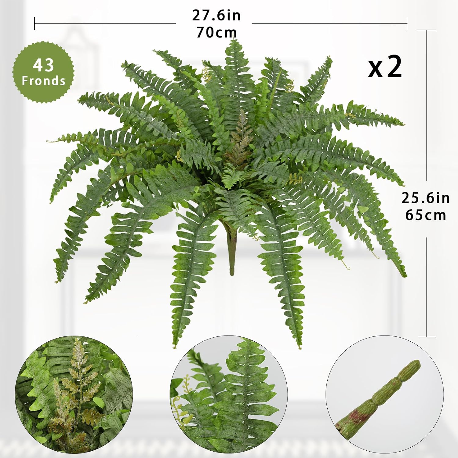 Ferns Artificial Plants 2 Pack Faux Ferns for Outdoor Planter Large Fake Ferns Look Real Artificial Ferns with 86 Fronds Hanging Boston Fern Fake Plant Shrubs for Home Farmhouse Garden Porch Decor
